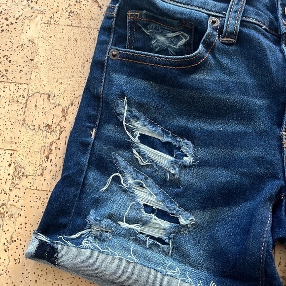 American Eagle Outfitters Next Level Stretch Blue Distressed Jean Midi Shorts - Picture 4 of 11